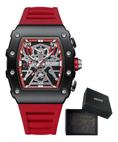 Relojes Megir Luxury Chronograph Luminous Para Hombre Color De La Correa Rojo