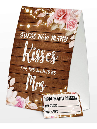 Guess How Many Kisse Juego Baby Shower 1 Cartel Pie + 50