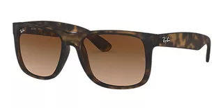 Anteojos de sol Ray-Ban Justin Classic Standard con marco de nailon color matte havana, lente brown de policarbonato degradada, varilla tortoise de nailon - RB4165