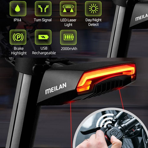Imagen 9 de 10 de Luz Led Trasera Bicicleta Control Inalámbrico Carril Laser