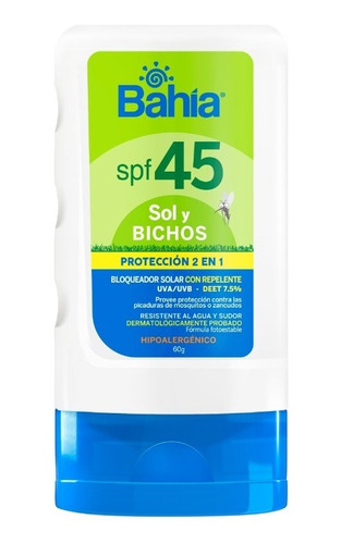 Bloqueador Bahía Con Repelente Sol Y Bichos Spf45 60 G.