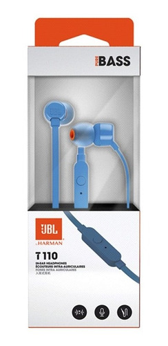 Auriculares Para Oreja Jbl T110 Azules Manos Libres