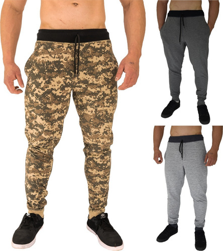 Kit 3 Calças Masculina Moletom Jogger Slim Swag Academia Fit