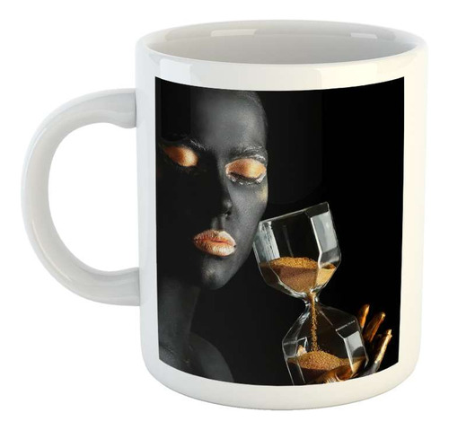 Taza Ceramica Mujer Oro Con Reloj De Arena Ojos Labios