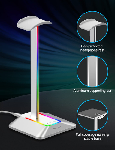 Soporte Plata Para Auriculares Rgb 1 Puerto De Carga Usb C