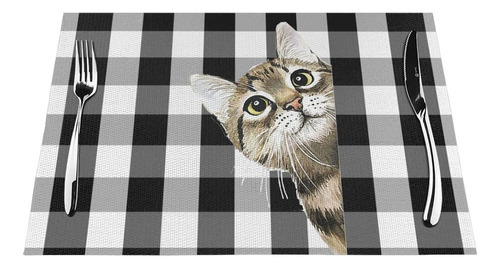 Check Funny Cat Manteles Individuales Para Mesa De Comedor 4