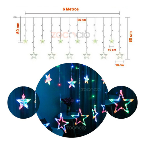 Instalación Cortina Luces Led Punta De Estrellas Navideña 6m