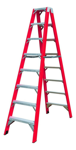 Escalera Plegable Fibra De Vidrio Doble Lado 304 Cm 150 Kg Color Rojo