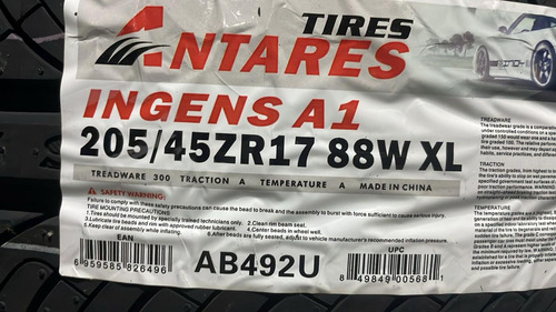 205/45r17 Antares Ingens A1 (paquete Con 2 Llantas)