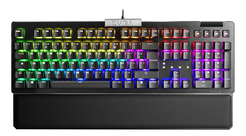 Teclado gamer Evga Z15 RGB QWERTY Evga Linear Hot Swappable Kailh Speed Silver inglés US color negro con luz RGB