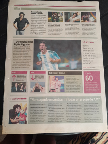 Suplemento Tiempo Espectáculos Carabajal Luis Miguel 07 2010 (Usado)