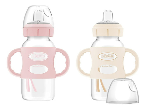 Vaso Entrenador Cuello Ancho Dr. Brown's 2 Pzas Rosa Y Beige Liso
