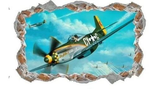 Adesivo 3d Parede Quebrada Jato Militar Avião De Guerra