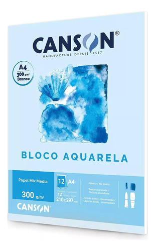 Bloco De Papel Canson Aquarela Mix Media 12 Folhas 300g A4