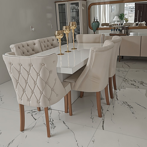 Conjunto Mesa Jantar 1,90 X 0,90 C/ 6 Poltronas Com Braço
