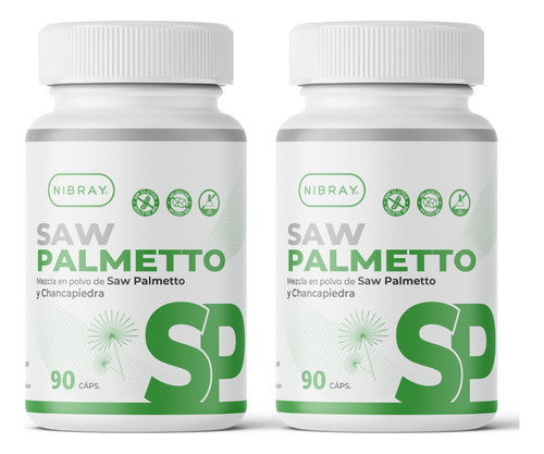 Pack 2 Frascos Saw Palmetto Con Chancapiedra 90 Cáps Nibray