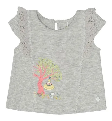 Polera Bebé Algodón Verano Niña Gris Claro