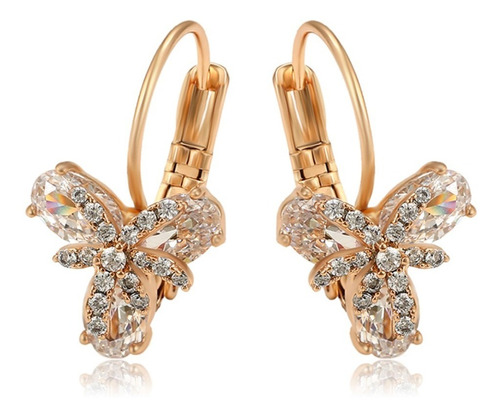 Aretes Colgantes Flor Tulipan Oro 18k Lam Diamantada Calidad