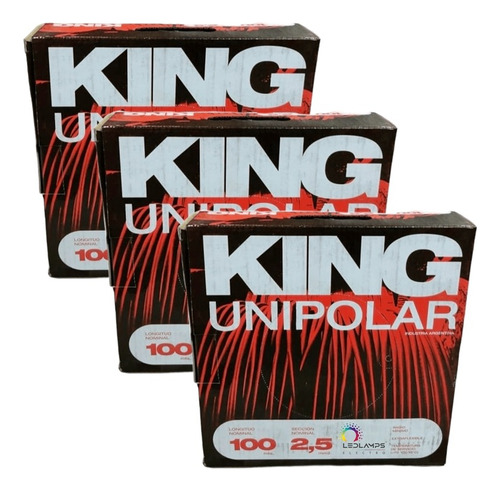 Pack X 3 Rollos Cable Unipolar King 2.5mm 100m C/u Colores