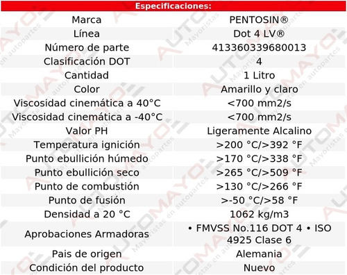 Líquido Frenos 1 Lt Pentosin Dot 4 Lv 320i L4 2.0l 12-15