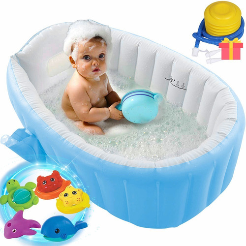 Bañera Bebe Plegable Tina De Baño Inflable+bomba +flotar Toy