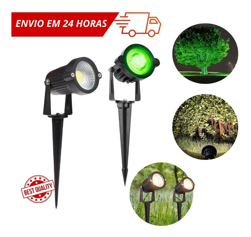 Luminária Espeto Jardim 7w Led Luz Verde / Amarela Ip65