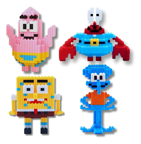 Pack Mini Blocks Bob Esponja+don Cangrejo+patricio+calamardo