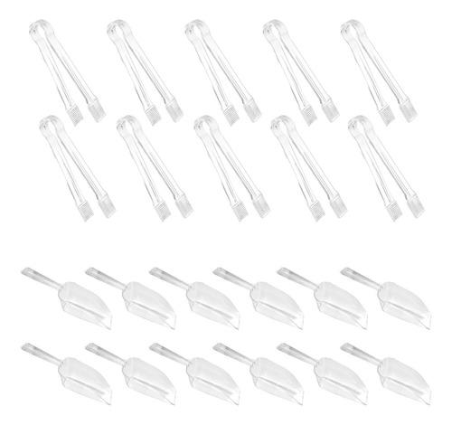 10 Pinzas De Plastico Transparente Para Servir Y 12 Cucharas