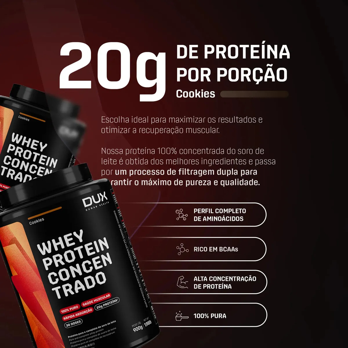 Proteína Dux Nutrition Whey Protein concentrado em pó sabor Biscoitos x 900g