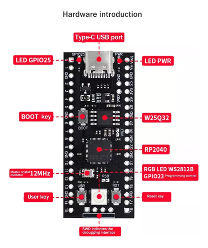 Tecneu Raspberry Pi Pico Rp2040 Cortex M0 Tipo C 16mb Arm Dual Core