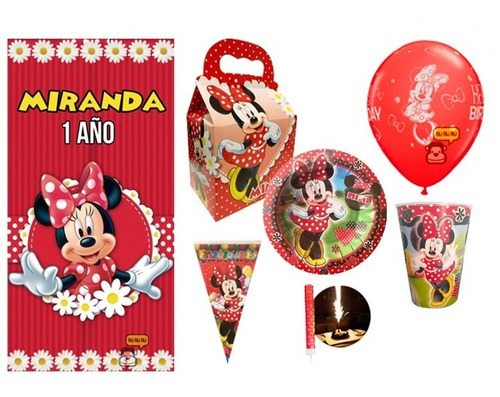 Minnie Mimi Mouse Roja Kit De Fiesta 50 Niños Dulceros Lona