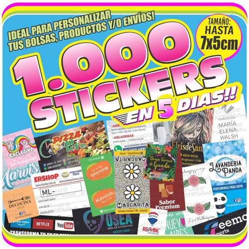 1.000 Stickers Personalizados / Cierra Bolsas / Hasta 7x5 Cm
