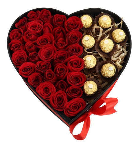 Rosas Y Chocolates Ferrero 9pz En Corazón 