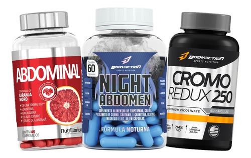 Combo Abdomen Dia Noite + Cromo 250mg 714% Body Action Sabor Sem Sabor