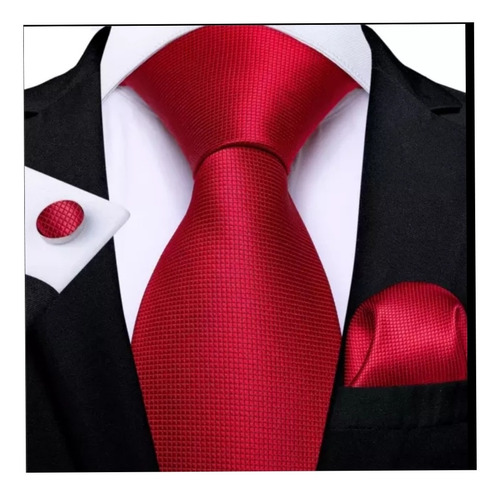 Corbata Roja + Colleras + Pañuelo Set Novio Elegante Rojo