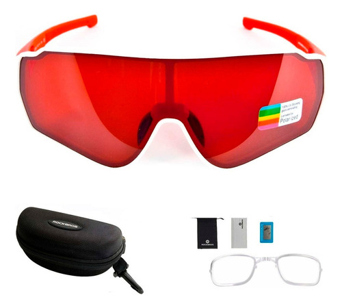 Óculos Bike Ciclismo Rockbros Polarizado Proteção Uv Clip On Cor Vermelho Cor da armação Branco e Vermelho Cor da lente Vermelho