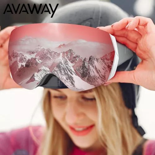 AVAWAY Gafas de esquí para mujer, gafas de snowboard para hombre,  protección ocular OTG sin marco, lentes desmontables para snowboard