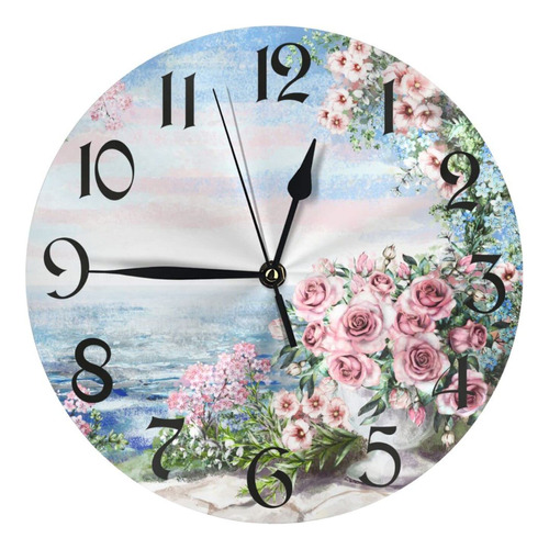 Reloj De Pared Floral Silencioso De 25 Cm Para Varios Espac