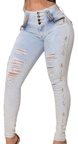 Calça Rhero Jeans Feminina Skinny Cintura Alta Rasgada Bojo