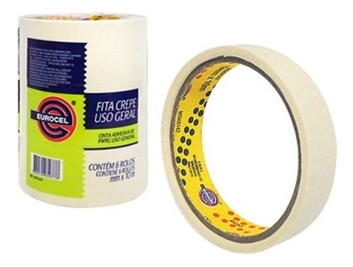 Fita Crepe 18x10 Eurocel Uso Geral Escolar Pintura Kit 6 Un. Cor Branco