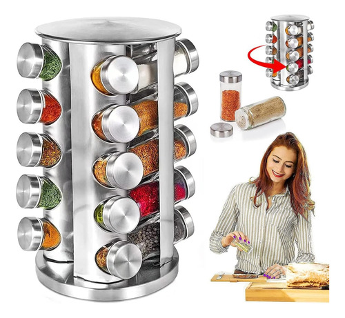 Especiero Giratorio Cocina 20 Tarros Acero Inoxidable 