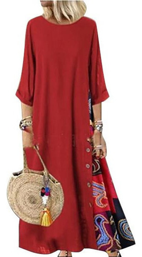 Boho Mujer 3/4 Manga Maxi Vestido Suelto Kaftan Vacaciones