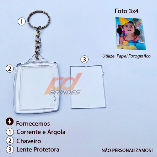 Imagem 2 de 10 de Chaveiro Acrílico 3x4cm - Para Foto - 50 Unidades