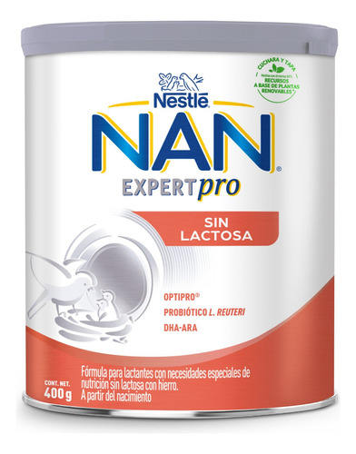 Leche Nan sin lactosa lata 400gr formula para bebe