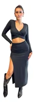 Comprar Set Conjunto Pollera Larga Mujer + Top Manga Larga Escote V