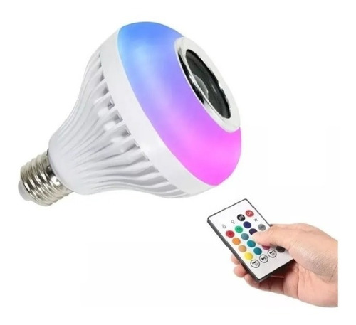 Foco Led Bocina Bluetooth 12w Rgb Bombilla Led + Control