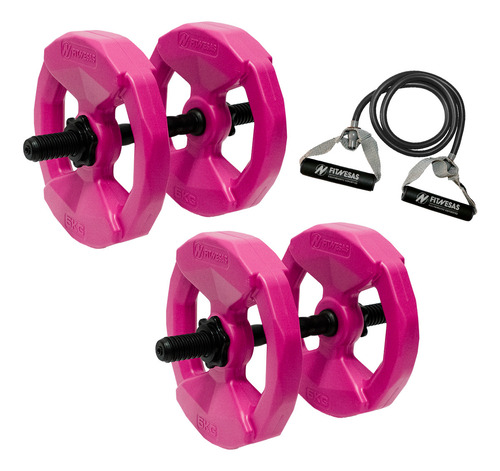 Kit Mancuernas Body Pump + Pesas Discos 20kg Negro Fitnesas Color Rosa
