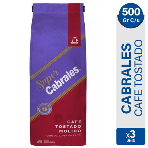 Cafe Molido Tostado Super Cabrales Libre Gluten Pack X3 Unid