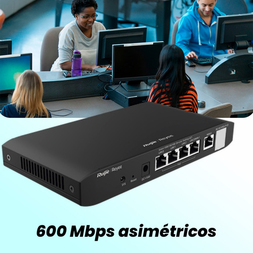 Ruijie Router Balanceador Rg-eg105g-v3 Administrable Cloud 3 Puertos Lan Gigabit 1 Puerto Wan Gigabit 1 Puerto Lan/wan Gigabit Configurable Hasta 100 Clientes Con Desempeño De 600 Mbps Asimétricos