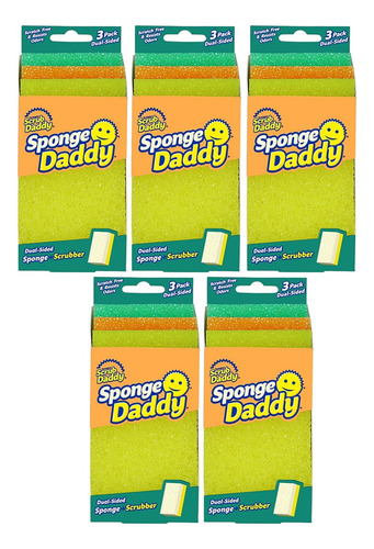 Sponge Daddy 5 Cajas De 3 Esponjas C/u Fibra+esponja